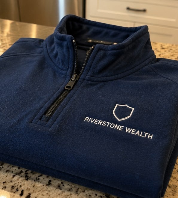 Customer photo of a custom quarter zip on a counter